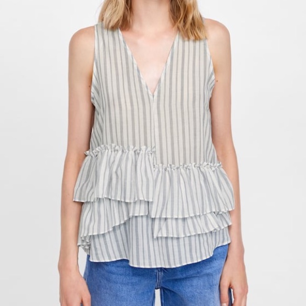 NWT Zara V-neck Ruffle Striped Top